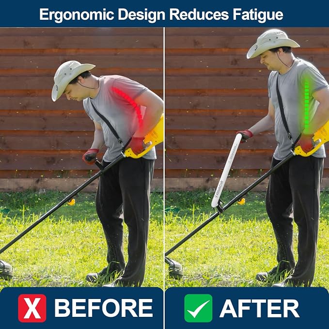 Patented Weed Eater Handle Extension, Ergonomic Back Saver String Trimmer Handle Grip, Aircraft-Grade Aluminum, Universal Fit Round & Square Shaft, Tall Person Friendly for Lawn Care