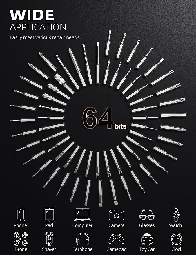 iFu 90-in-1 Electric Screwdriver Kit, Cordless Precision Repair Tool | Fixing a laptop or drone? This 90-in-1 cordless screwdriver set with 64 S2 bits is designed for electronics repair at home.