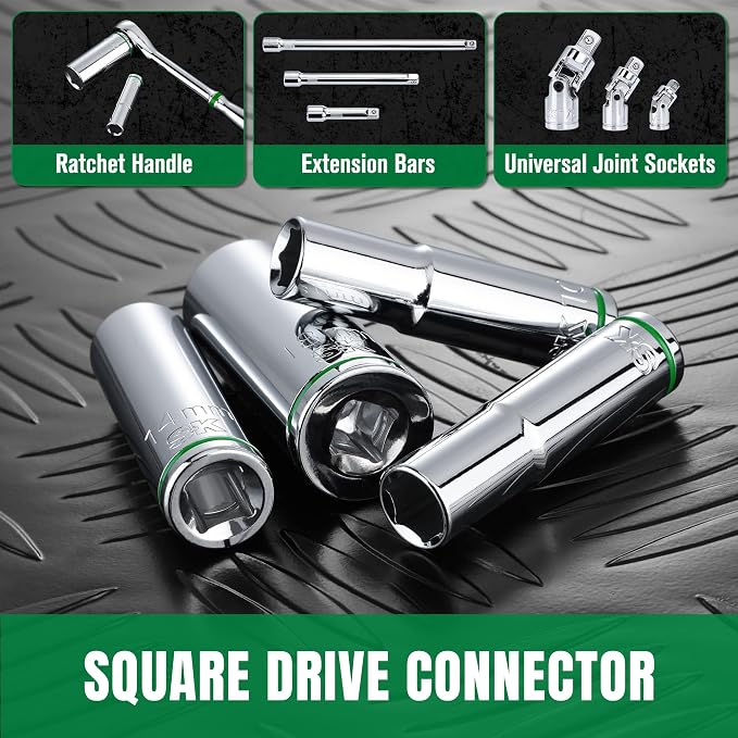 SK 3/8" Drive Socket Set, Deep Metric Sockets, 13-Piece 10-22mm | SuperKrome Finish, Premium CR-V Steel, with Aluminum Socket Organizer