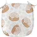 Lunarable Cinnamon Chair Seating Cushion, Floral Pattern with Floating Tasty Rolls Dessert Bakery Themed Pattern, Anti-Slip Seat Padding for Kitchen & Patio, 16"x16", Sand Brown Champagne
