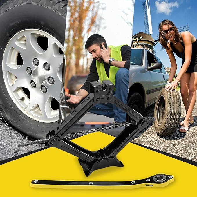 Car Jack Kit, Scissors Jack car, Max 2 ton (4,409 lb) Capacity, tire Jack Tool kit, Power Saving Ratchet Handles, Steel Scissors for tire Wrenches only, for Emergency use only