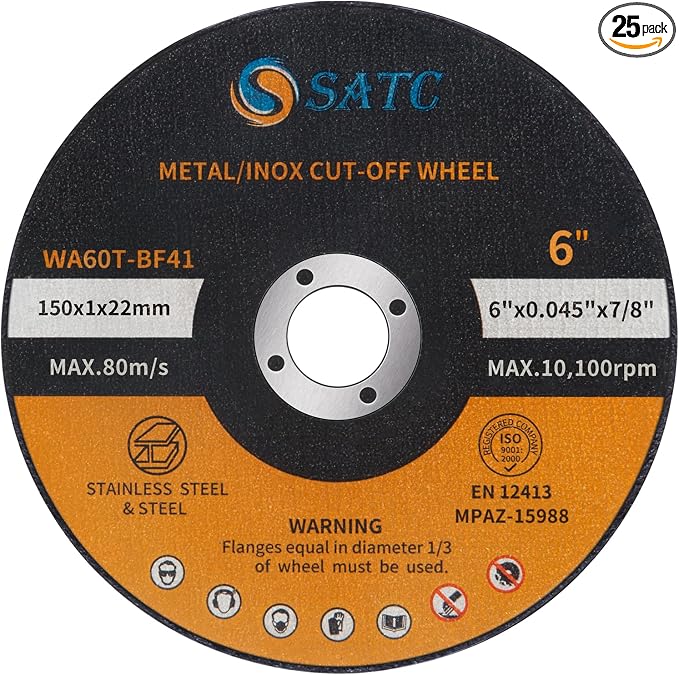 S SATC Cutting Wheel 6 in 6" x.045 x7/8" Cut Off Wheels for Metal 25 PCS Cutting Discs Fits Angle Grinder Concrete Accessories Saw Grinder Metal Cut Tools Grinder Attachment