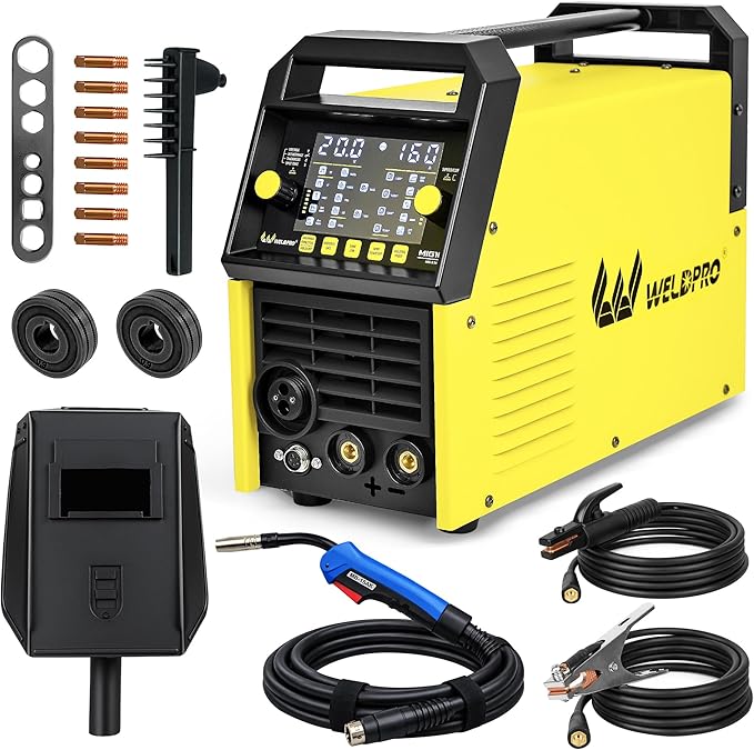 WELDPRO 160A MIG Welder 110V/220V, 2026 Newest 6-in-1 Manual MIG/Synergic MIG/Gasless MIG/Lift TIG/MMA/Spot Multi-process Welding Machine with Large LED Display, IGBT Inverter, Save Job