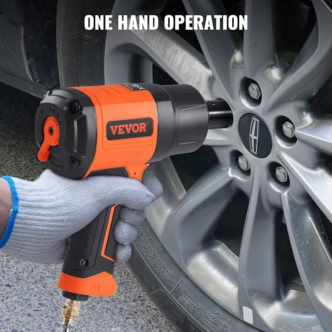 VEVOR 1/2-Inch Air Impact Wrench - High Torque 1400 ft-lbs - Lightweight 4.6 lb - Includes 11-Piece CR-V Steel Impact Socket Set & Carrying Case | For Automotive Repair and Tire Removal, Lightweight 4.6 lbs, Includes 11-Piece CR-V Steel Impact Socket S...