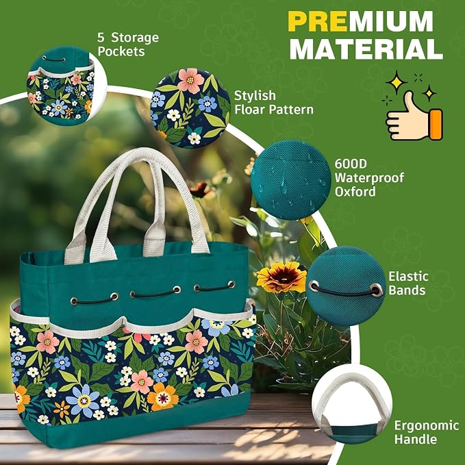 22Pcs Gardening Tools Set for Women Heavy Duty Garden Hand Tools Kit Garden Gifts for Mothers Day Mom Beginner Gardening Accessories with Tote Bag/Shovels/Repotting Mat/Plant Labels/Gloves-Dark Green