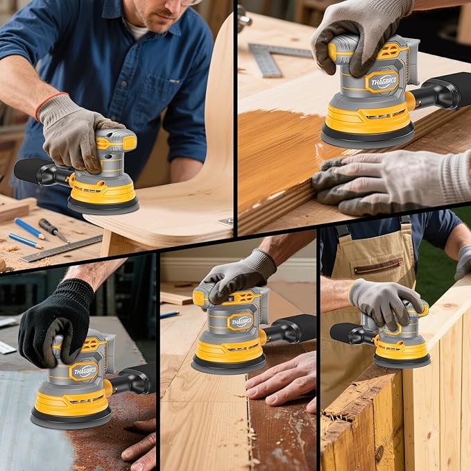 Cordless Orbital Sander Compatible For Dewalt 20V 60V, Electric Orbit Sander with Brushless 12000 RPM 6 Variable discs Speed Sander Machine With Dust Collector for Woodworking Sanding (No Battery)