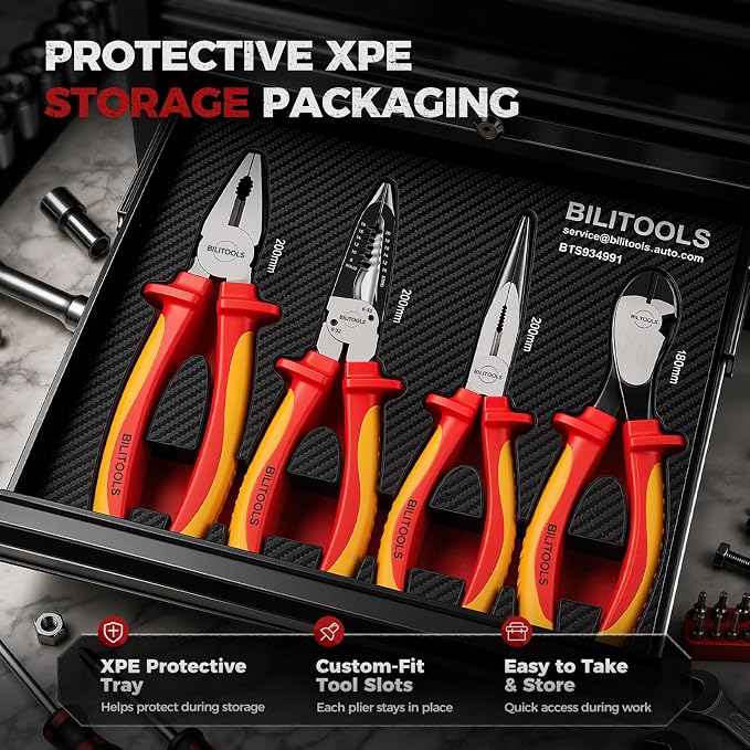 BILITOOLS High Leverage 1000V Insulated Pliers Set, Cr-Mo Electrician Tools