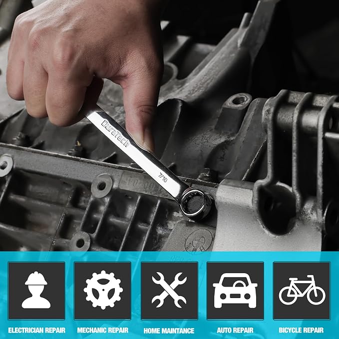 DURATECH 7/16" Combination Wrench, SAE | CR-V Constructed, Mirror Polish, 12-Point, 15-Degree Offset