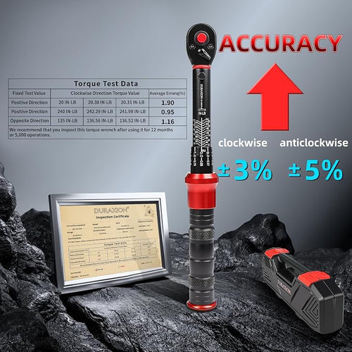 1/4-Inch Drive Torque Wrench 20-240in.lb/2.3-27.1Nm, ±3% Precision Dual Direction Torque Wrenches with 72-Tooth Dual Range Scales