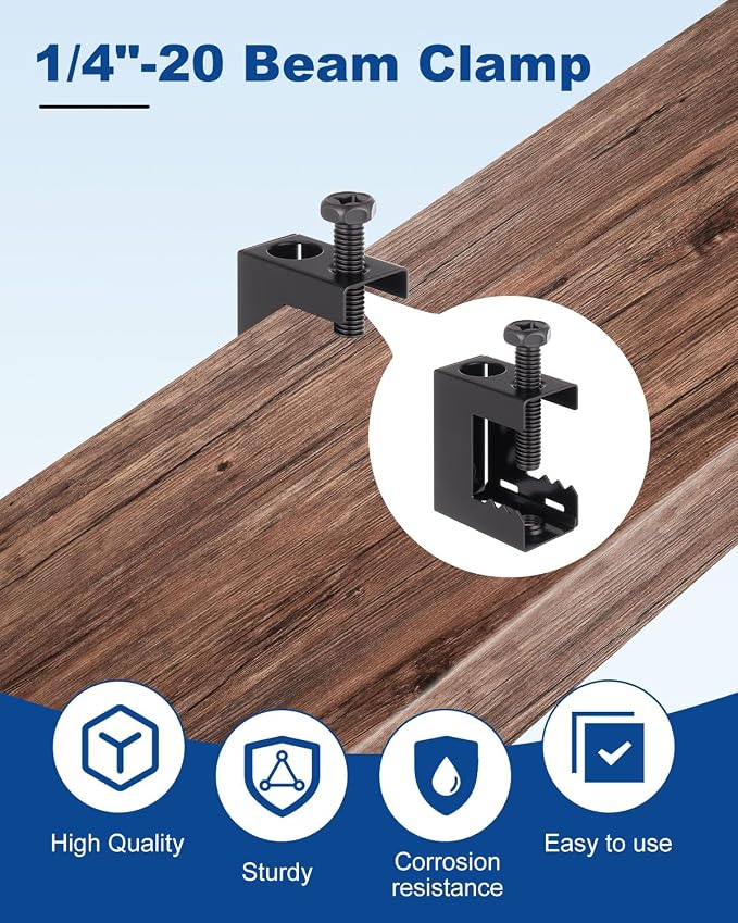 1/4"-20 Spring Steel Beam Clamps, 25 Pcs Beam Clamps