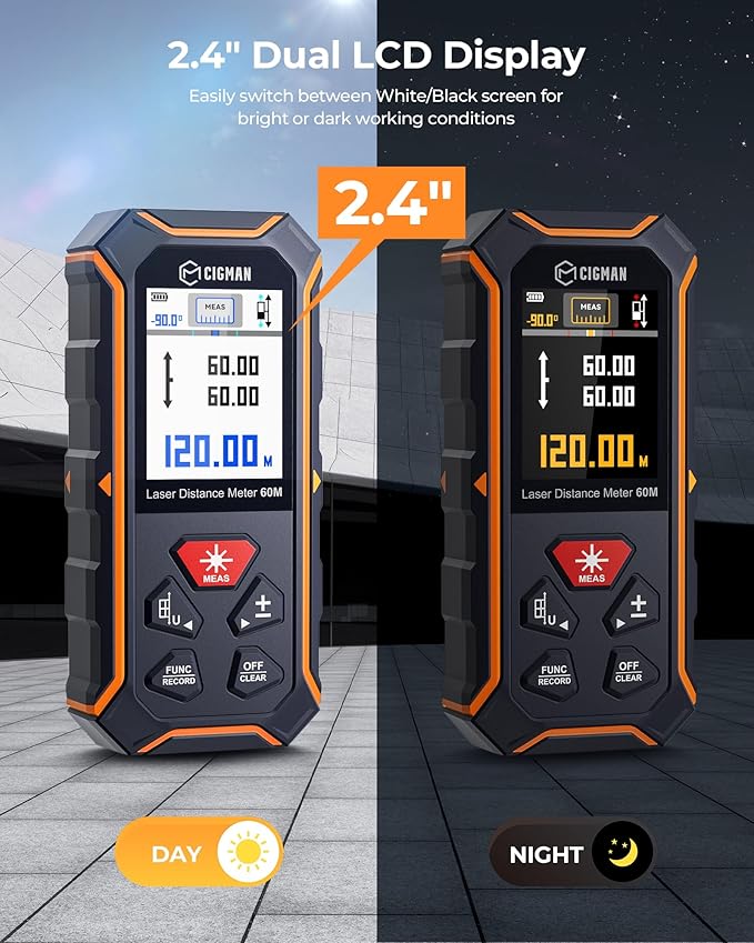 Dual Laser Measuring Tool, CIGMAN 393Ft Bilateral Laser Measurement Tool Color Backlit LCD Display, Rechargeable Laser Measure with 6 Units Ft/in/M, Angle Sensor, Multiple Measure Mode, Magnetic Back