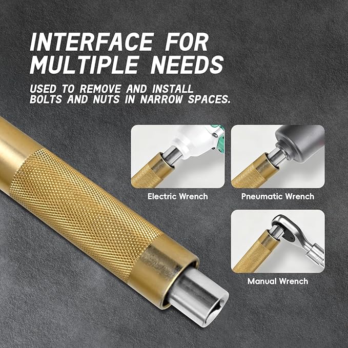 Gold 1/2" Offset Extension Wrench, 120Nm Impact Ratchet, 430mm | Premium gold finish & 42T precision gear for smooth operation. Specifically designed for narrow auto repair working spaces.