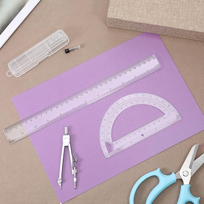 Compass and Protractor Set, 3 PCS Plastic Ruler 12 Inch Clear Ruler for Drawing Transparent Drawing Measuring Rulers Compass Geometry Tool for Math Drafting Art Home Office Drawings