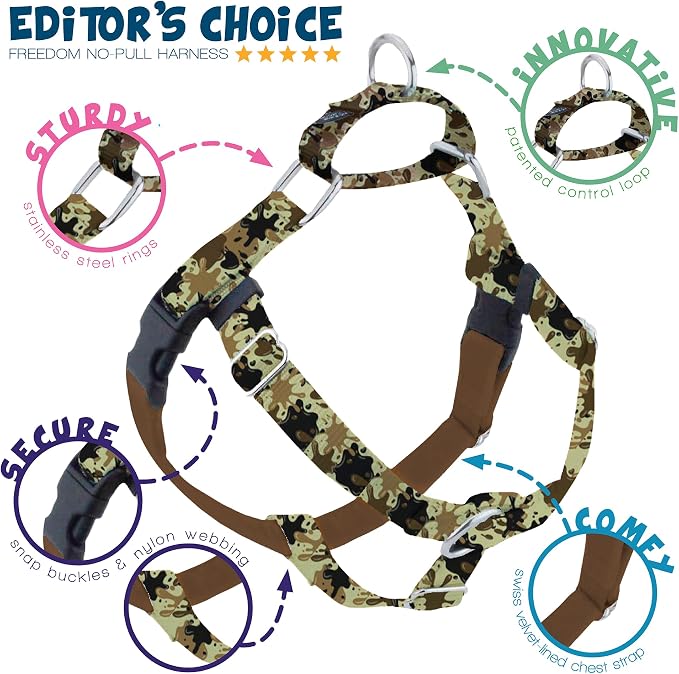 2 Hounds Design - Freedom No-Pull Harness & Training Leash in Green Mud | Dual Leash Loops, No Pulling on Walks | Lined to Prevent Chaffing | for Small Sized Dogs (Size S, Chest 20”- 24”)