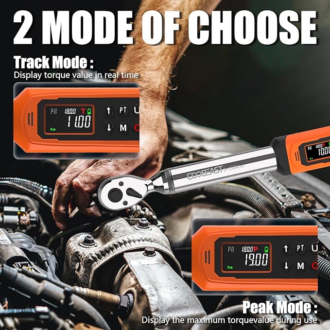 coobeast Digital Torque Wrench, 3/8 Drive Electronic Torque Wrench with Preset Value(1.5-99.5 Ft-lbs./2-135Nm), Buzzer and LED Flash Five Units of Measure for Bike Motorcycle Car
