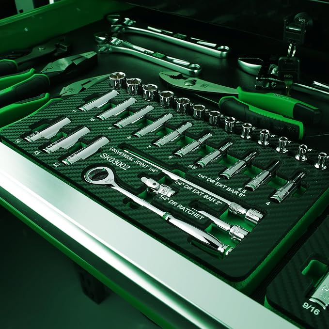 SK 1/4" Drive Socket Set with 160-P Ratchet, 30-Piece Metric Sockets | SuperKrome Finish, Premium CR-V Steel, Heat Treated, with EVA Foam Tool Organizer