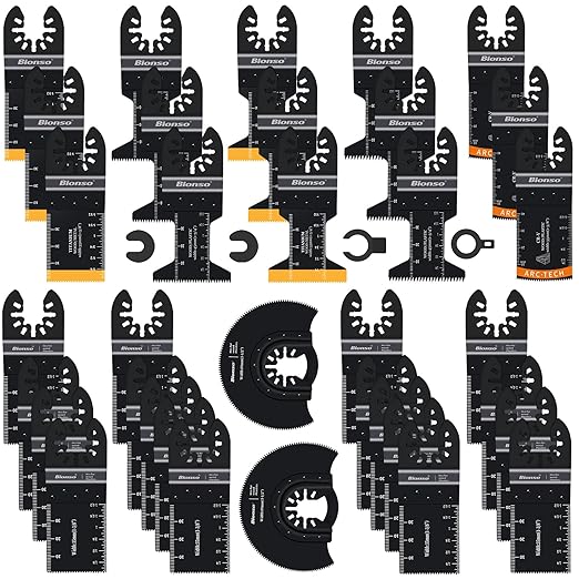 Bionso 35PCS Oscillating Tool Blade Cuts Wood and Metal, Sharp and Durable Titanium Multitool Blades, Multi Tool Blades Kits, Oscillating Saw Blades Fit Dewalt Milwaukee Ryobi Makita Worx Rockwell