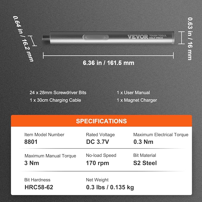 VEVOR Mini Electric Screwdriver, 27 in 1 Electric Precision Screwdriver Set – Small Cordless Power Screwdriver with 360°LED Light & 24 Magnetic Bits,Repair Tool for Phone Laptop Camera Watch Computer