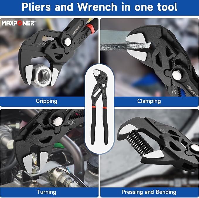 MAXPOWER 10-inch Pliers Wrench, 2-inch Jaw Opening, Smooth Parallel Jaws