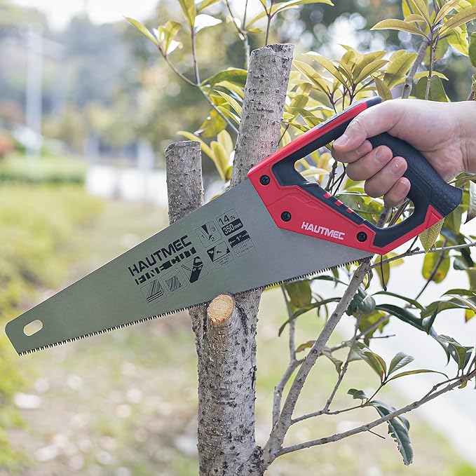 HAUTMEC 14" Hand Saw for Wood Cutting & Woodworking, 11 TPI Small Crosscut Handsaw with Triple-Ground Teeth, Fine Cut Saws for PVC, Plastic & Trees