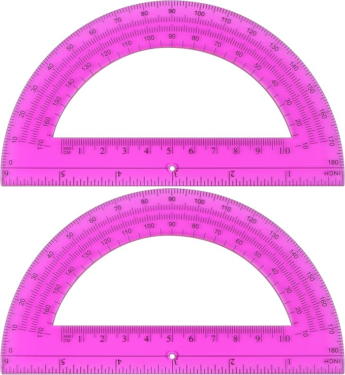Unjoo Plastic Protractor Math Protractors 180 Degrees for Geometry Classroom Student School Office Supplies, 6 Inch, Pack of 2 (Purple)