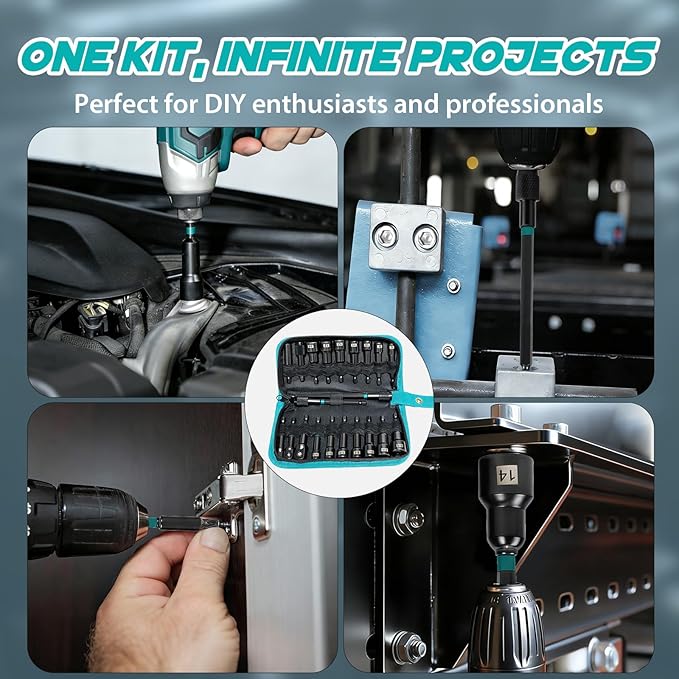 21-Piece Magnetic Nut Driver Set, Impact Drill Driver Bits with 1/4" Hex Shank, SAE & Metric Cr-V Steel Impact Nut Drivers, Quick-Release Bit Holder, and Storage Bag