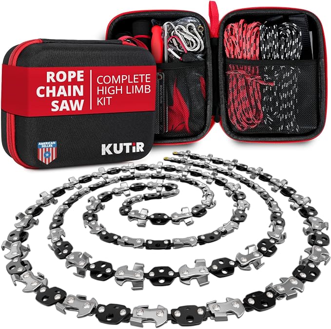 55 Inch High Limb Rope Saw – 360 Rope Chain Saw for Manual Tree Limb Cutting – Sharp Hand Chainsaw with Dual-Sided Blades – Fast and Easy Pocket Chainsaw with Ergonomic Handles and Carrying Case