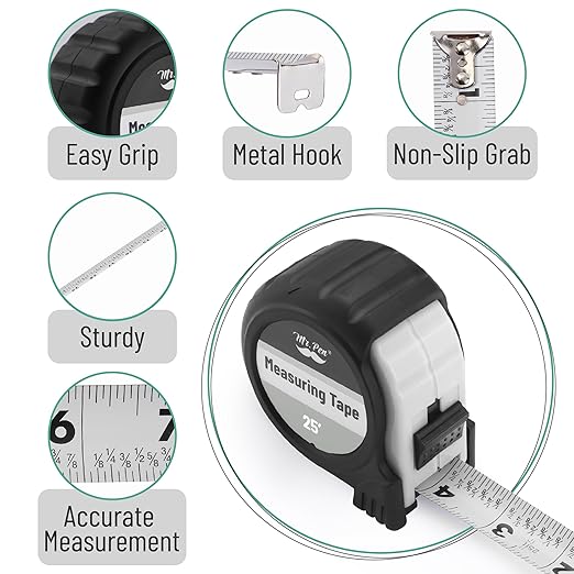 Mr. Pen- Retractable Tape Measure 25 ft, Gray, Easy Read, Steel Retractable Measuring Tape with Fractions, Ideal for Construction & DIY Projects