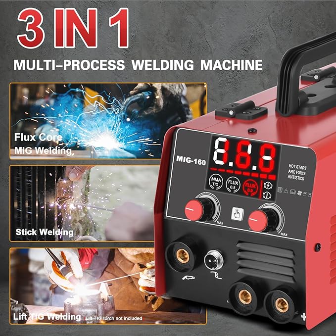 160Amp 3 IN 1 Welder, Flux Core Welder/Lift TIG/Stick Welding Machine, Auto Darkening Welding Glasses MIG Welder, Portable MINI Welder Machine 110V, Gasless MIG Welder with IGBT Inverter