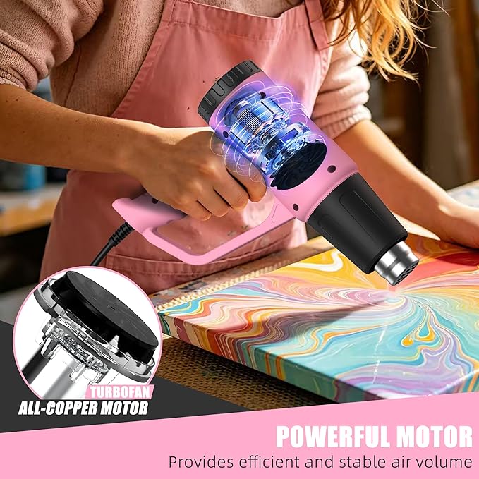 Heat Gun, 2 Temperature Settings 300°C/600°C, 900W-1300W Hot Air Gun with Overload Protection, 5FTExtra Long Cord, Handheld Heat Gun with Heat Shrink Tubing Kit for Packaging Shrinking, DIY Craft
