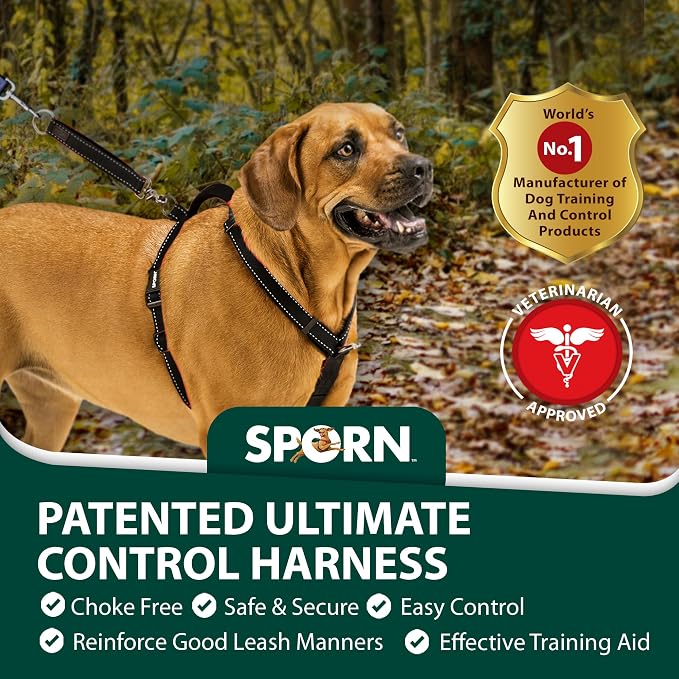 SPORN Ultimate Control No Pull Dog Harness for Medium-Sized Dogs - 4-in-1 Adjustable Dog Harness with Front, Back & Dual-Clip Options & Emergency Grab Handle - Easy On/Off, Padded Comfort (Black, M)