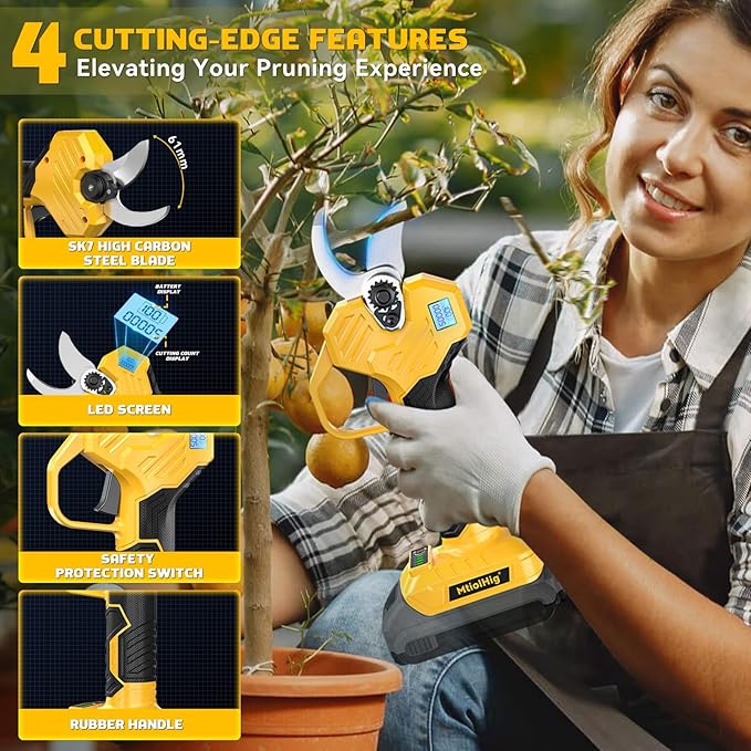 MtiolHig Electric Pruning Shears Compatible with DeWALT 20V – 26000RPM Cordless Garden Pruner,0.8-2 inch Max Cutting Diameter PVC Cutter Tree Trimmer with LCD Display & SK7 Blades(Tool Only)