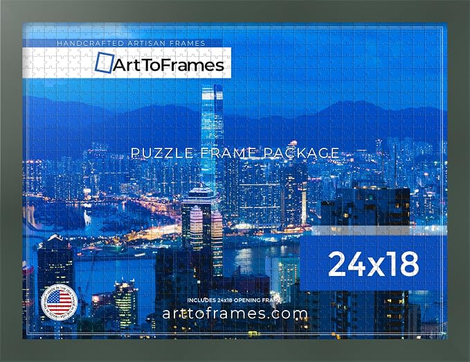 ArtToFrames Puzzle Frame for Buffalo Games 400, 750 Piece Jigsaw Puzzles, 24x18 Inch (61x46 cm), Fern Green Engineered Wood with Economy Acrylic, Ready to Hang Puzzle Display