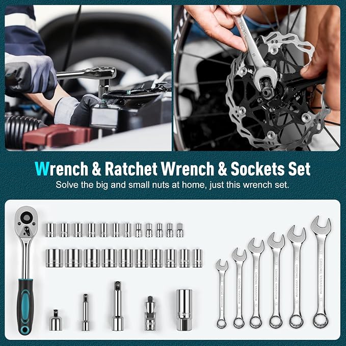 Sundpey 379 Pcs Portable Complete Home and Auto Tool Kit with Drawer Blue | with Socket Wrench Set & Screwdrivers & Hex Keys & Pliers Kit,Men Women Tool Box Set for Household Car House Garage Apartment