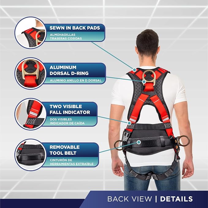 Hammerhead 5pt Safety Harness Back Padded, QCB Chest, Tongue Buckel Legs Straps, Back & Side D-Rings