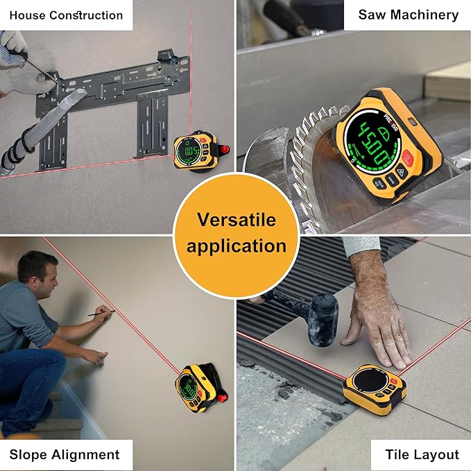 PREXISO 3-in-1 Digital Angle Gauge Magnetic with Laser Level, Rechargeable Digital Level with Wall Mount Base, 0-90° & 0-180° Range, Angle Finder with Cross Line for Woodwork, Saw, Hanging Frames