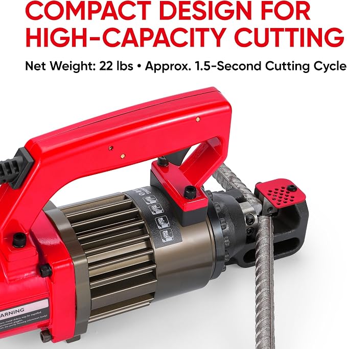 Electric Rebar Cutter, Portable 1400W Hydraulic Rebar Cutting Tool, Cuts up to 7/8 in (#7) / 4–22mm, 120V Corded, 1.5s Fast Cut, 22 lb, Model PC-22