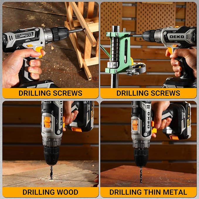 Power Drill Cordless: DEKOPRO 20V Electric Drills with 3/8-Inch Keyless Chuck, Variable Speed, Power Cordless Drill Set Tool with 2 Batteries, Charger&30 Accessories(Gray)