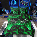 Gaming Consoles Comforter Set 7 Piece Bed in a Bag Twin,Neon Geometric Bedding Set,3D Geometric Gamer Comforter and Sheet Set Green Flame Bed Set,Gamer Decor for Boys Bedroom Gamer Gifts