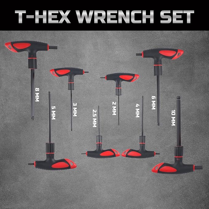 Lichamp 8 Pieces Metric T Handle Allen Wrench Set, 2-10 mm, Ball Head | Ball Head, Standard Long Tee Handle Allen Hex Key Set, Heavy Duty Excellent