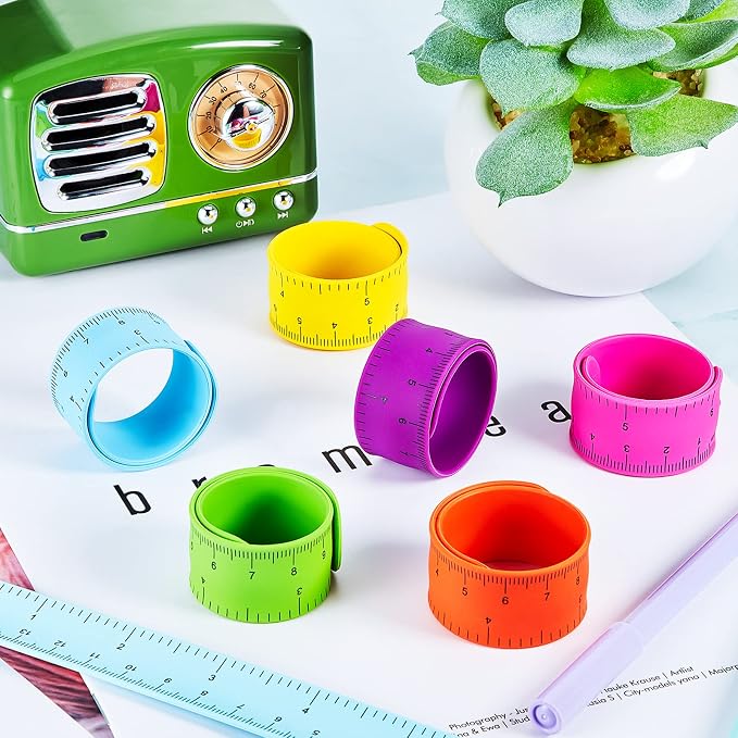 Deekin 100 Pcs Back to School Ruler Slap Bracelets Operation Items Bulk Ruler Snap Bracelets Colorful for Classroom with Scale Silicone for Kids Slap Wristbands with Scale Party Favor School Prize