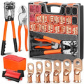Kuject Battery Cable Lug Crimping Tool Kit with Copper Wire Lug AWG 1 2 4 6 8 1/0 Gauge, Wire Crimper for AWG 10-1/0 with Cable Cutter, 110PCS Battery Cable Ends with 110PCS 3:1 Heat Shrink Tubing