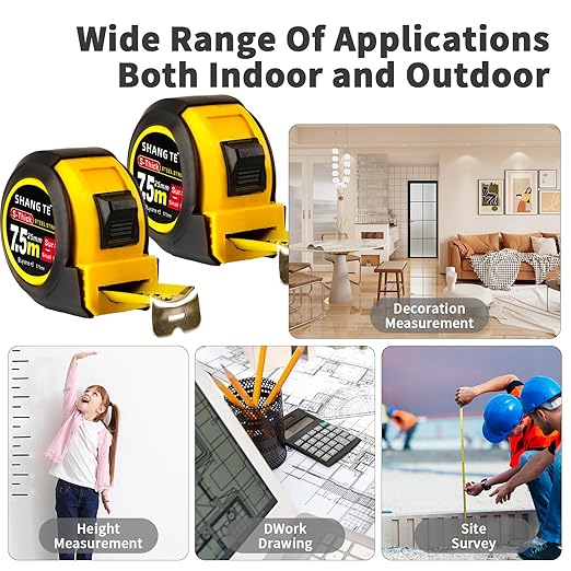 2 Packs Tape Measure 25 ft, Steel Measuring Tape Retractable, 25-Foot Basics Self-Locking Measurement Auto Lock Tape Rule Imperial/Metric Tape Measure for Body Measurements Handicraftsman