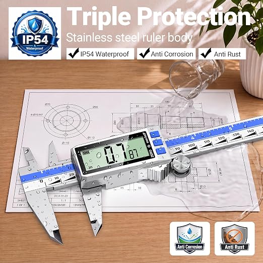 Preciva Digital Caliper 8 Inch, Rechargeable Stainless Steel Vernier Caliper with Large Display, Auto Off, Precision Inch/mm/Fraction Measuring Tool for DIY/Household/Woodworking