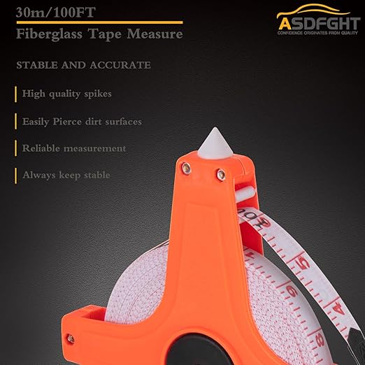 Open Reel Tape Measure 100 Feet, Fiberglass Tape Measure, Yard Measuring Tape Fit for Sports Field, Outdoor, Engineer,Track, Durable Dual-Sided Measuring Reel with Feet and Meters (1/2')