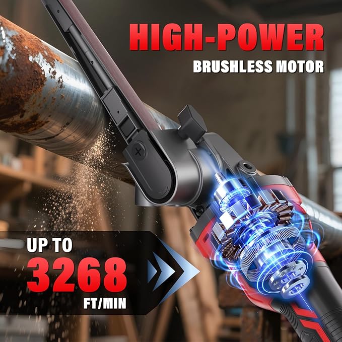 Cordless Detail Band file Sander Compatible with Milwaukee 18V/M18 Battery, Finger Belt Sander with 6 Variable Speed, 170° Adjustable, 1/2"x18" Belt for Wood, Paint, Metal Rust, DIY (Tool Only)