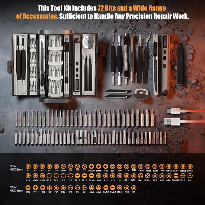 83-In-1 Mini Electric Screwdriver Set Cordless Precision Screwdriver With 72 Magnetic Drill Bits/Led Light/5 Torque Settings Multi-Purpose Precision Repair ToolSet for Phone Laptop Switch Camera Watch