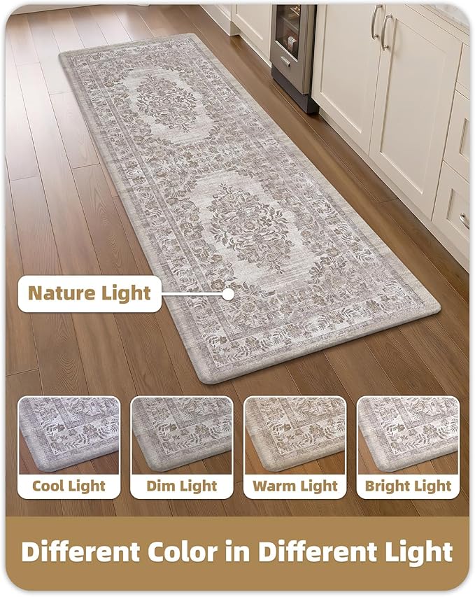 Color&Geometry Anti Fatigue Kitchen Mats for Floor 24x59, Vintage Decor, Easy Clean, Waterproof & Oil Proof, 0.4" Thick Cushioned, Non-Slip Kitchen Runner Rug for Sink, Laundry, Office, Khaki