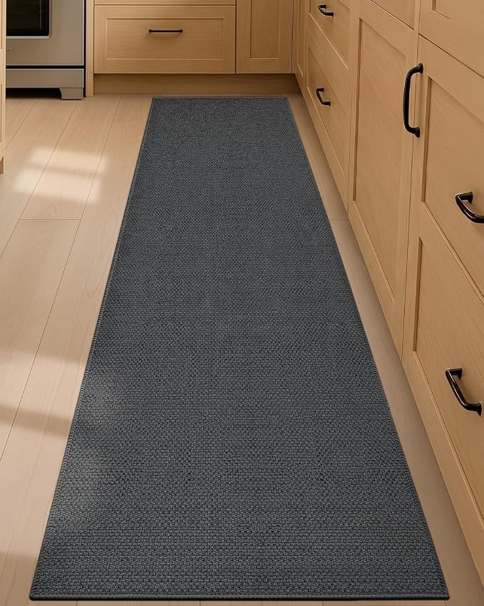 Color&Geometry Kitchen Rugs and Mats Non Slip Washable, Absorbent Woven Kitchen Runner Rug Easy to Clean Kitchen Floor Mats for in Front of Sink, Laundry Room, Hallway, 17”x79”, Dark Grey