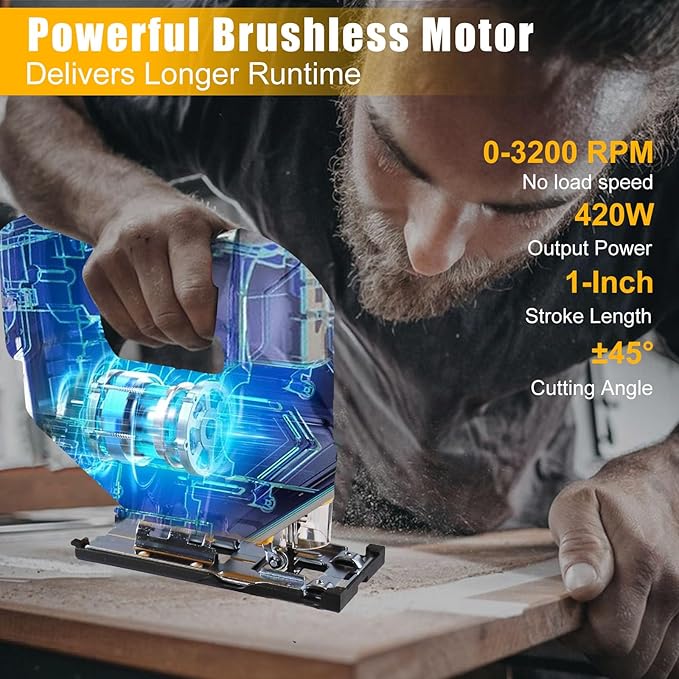 Cordless Jig Saw Compatible with Dewalt 20V Max Battery, Jigsaw For 3 Orbital Settings, 3200RPM, 0-45° Bevel Cuts, Jigsaw Tool with LED Light (Battery Not Included)